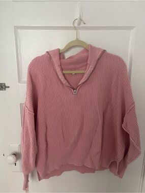 aerie Dusty Pink Ribbed Quarter-Zip Hoodie